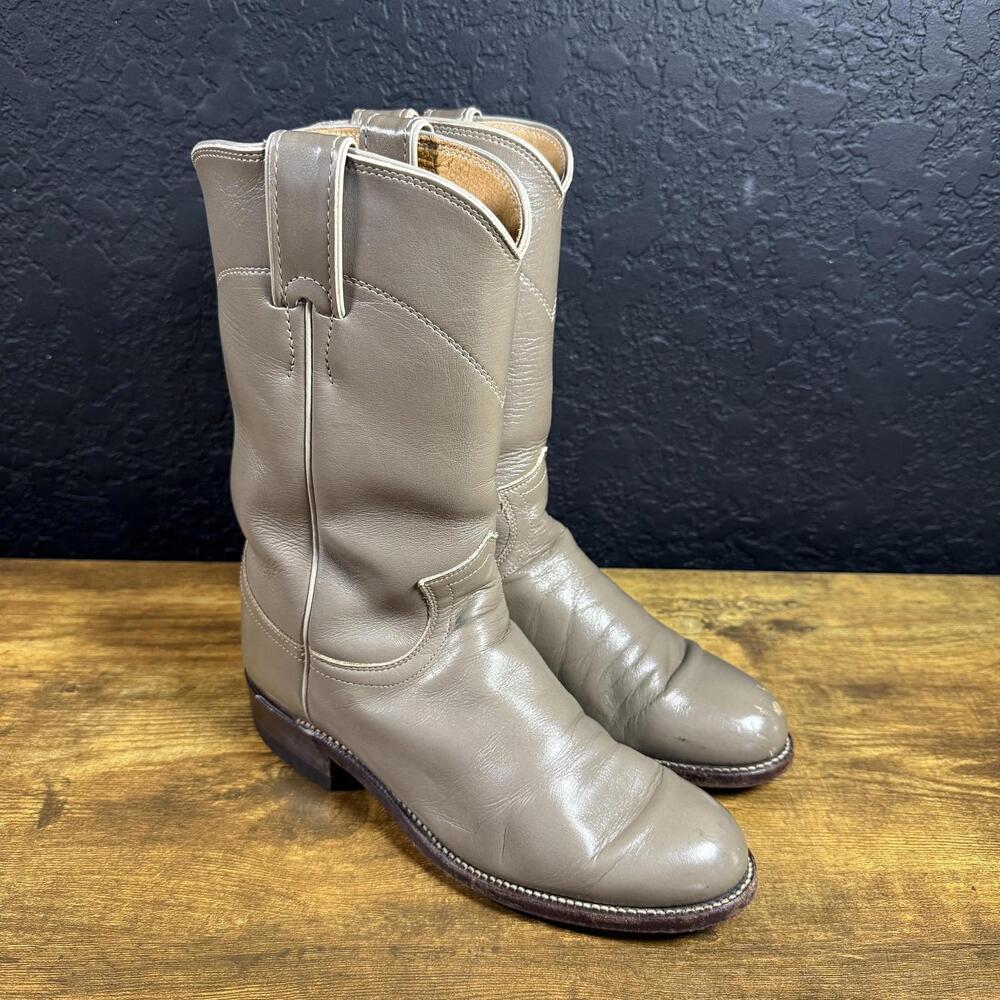 Justin L3067 Taupe Grey Leather Western Cowboy‎ Boots Womens 5 B Made in USA